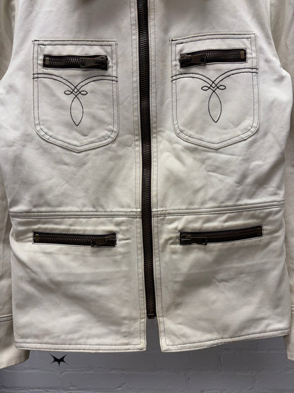 Mid 2000s Gucci by Frida Giannini Western Denim Cream White Work Jacket