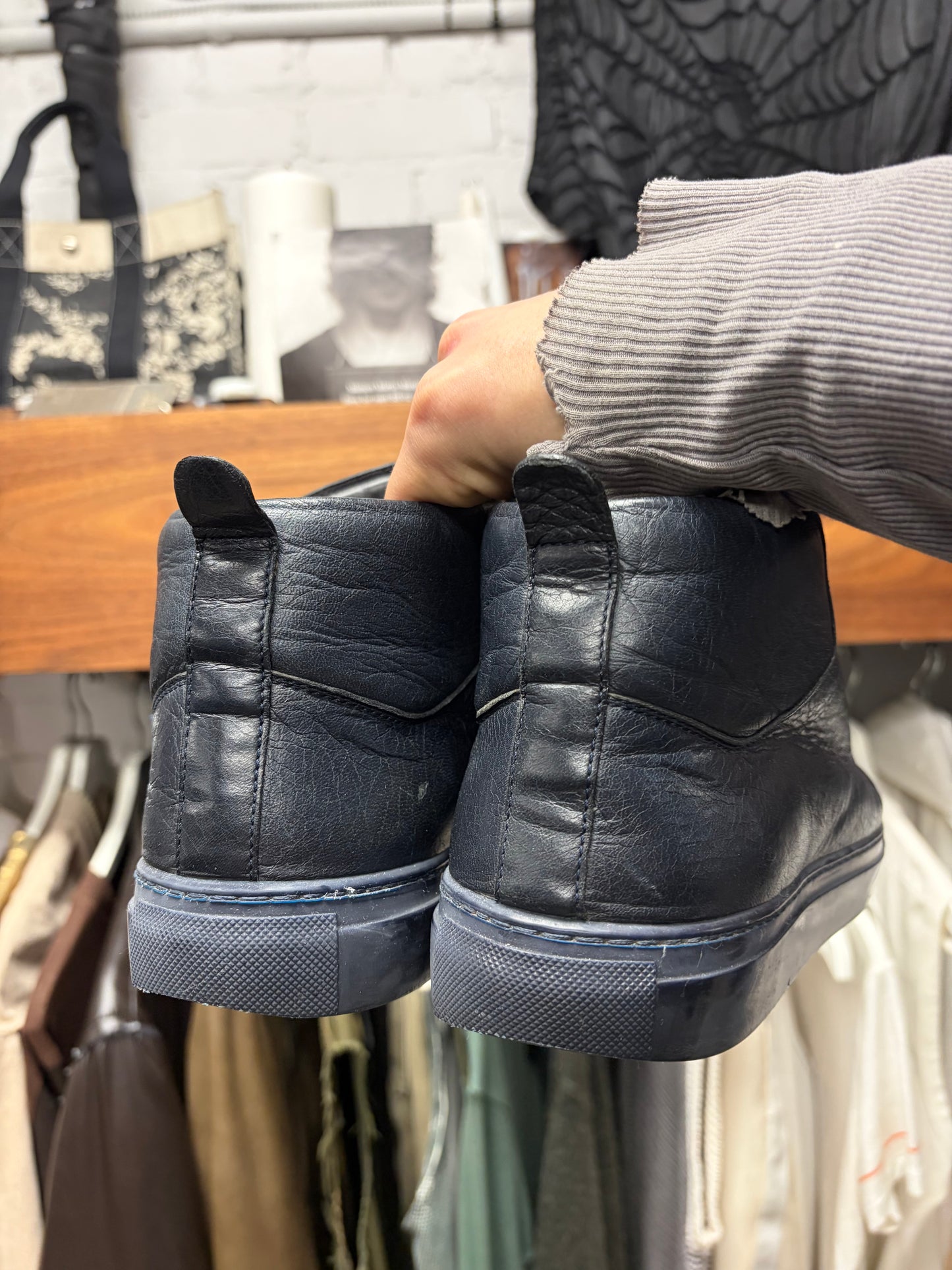Balenciaga ‘Arena’ Midnight Blue Leather High Top Sneakers