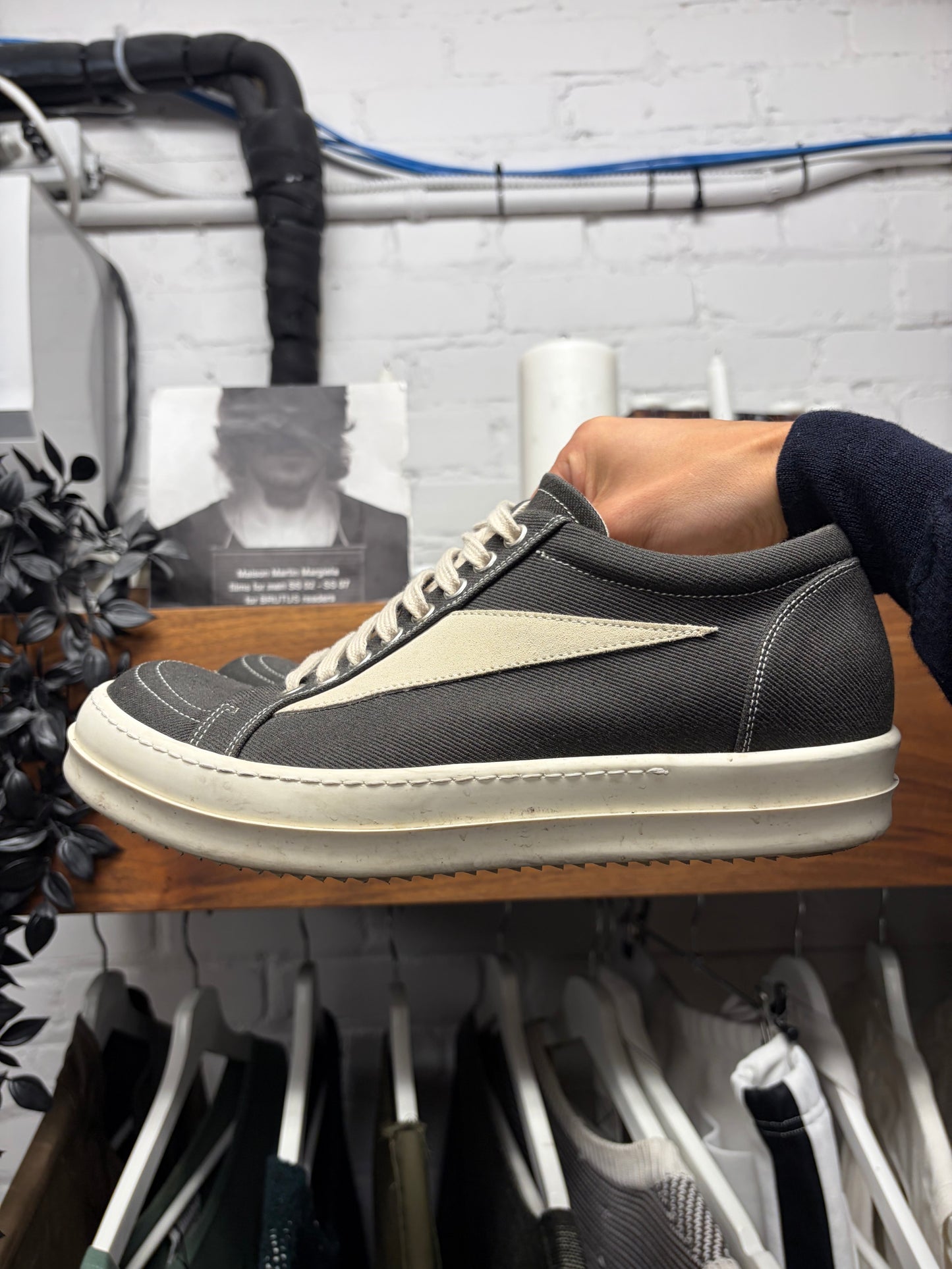 Rick Owens Grey Canvas ‘Vans’ Low Top Sneakers