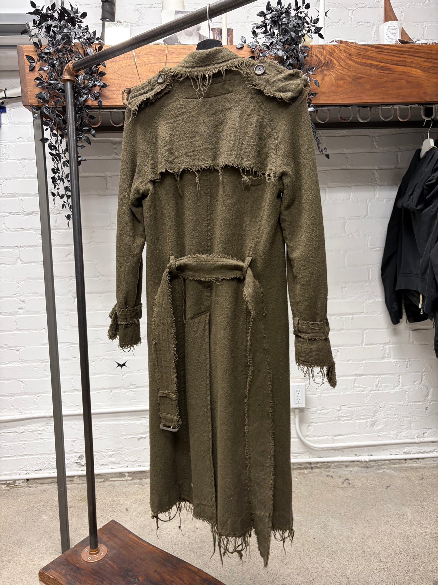 AW2003 Junya Watanabe Distressed Wool Double Breasted Trench Coat