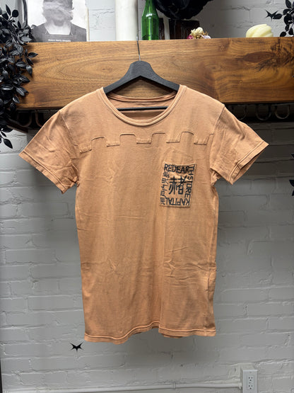 Kapital ‘Puzzle’ Sun Faded Orange Short Sleeve Cotton T-Shirt
