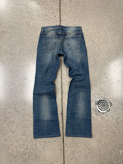 2000s Yves Saint Laurent Rive Gauche ‘YSL’ Pocket Fade Flared Denim