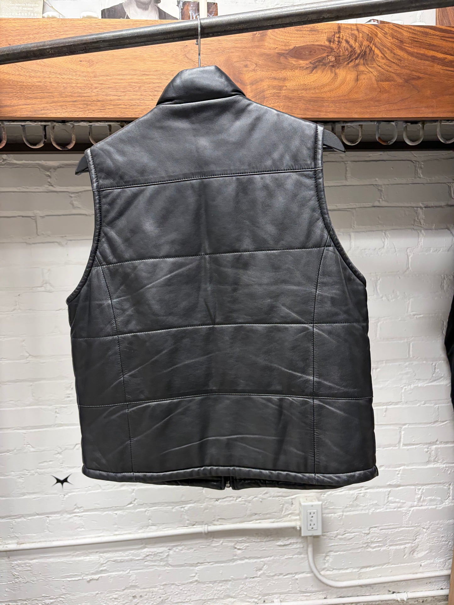 Vintage Balmain Lambskin Leather Padded Black Vest