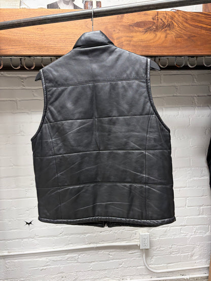 Vintage Balmain Lambskin Leather Padded Black Vest