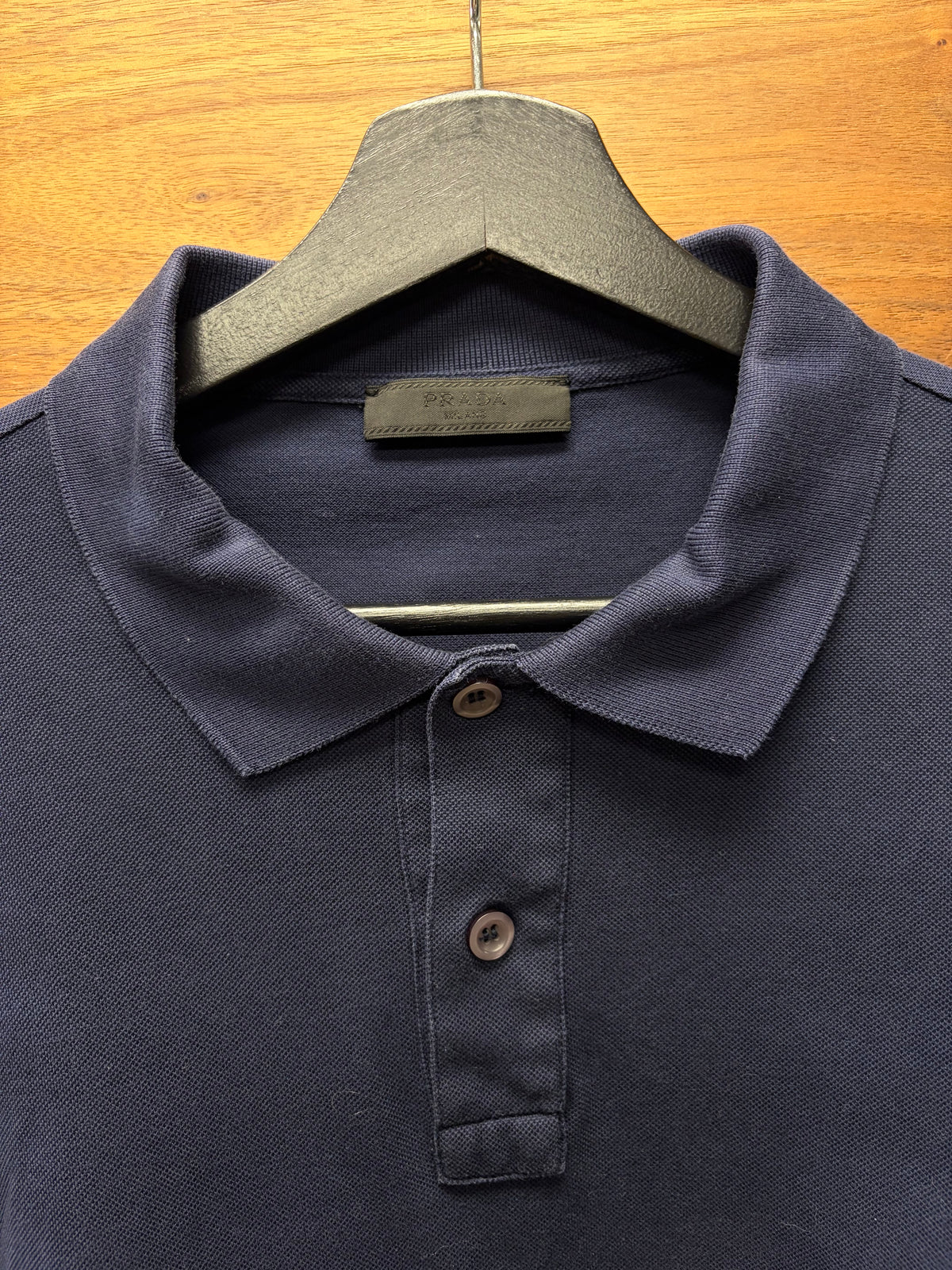 2019 Prada Navy Blue Cotton Long Sleeve Polo