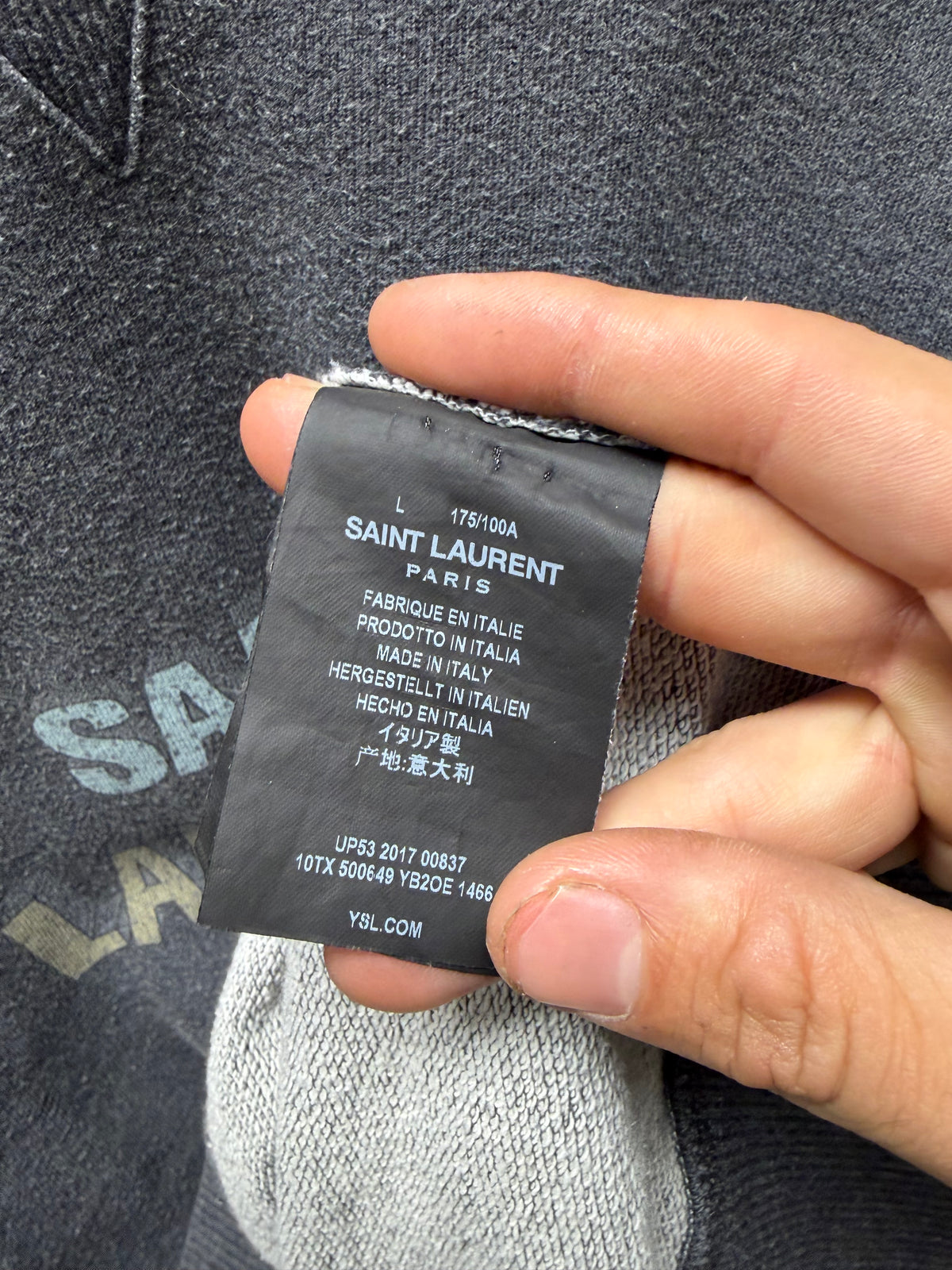 2017 Saint Laurent ‘Lightning Bolt Logo’ Grey Vintage Inspired Graphic Sweatshirt