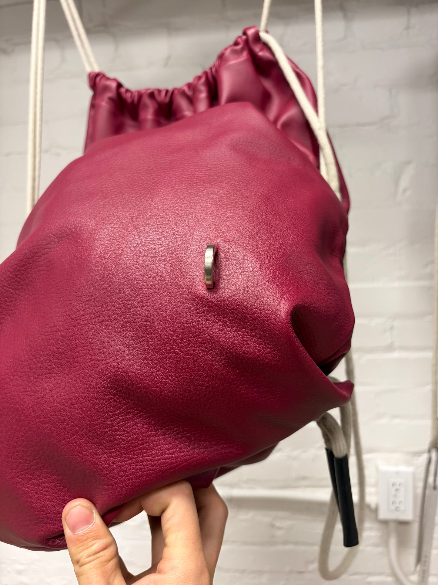 SS2023 Rick Owens ‘Edfu’ Fuchsia/Pink Leather Drawstring Bag