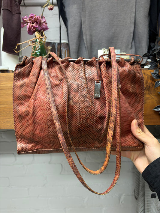 Gucci ‘Karung’ Pink Genuine Python Snakeskin Leather Bag with Metal Wire Structuring