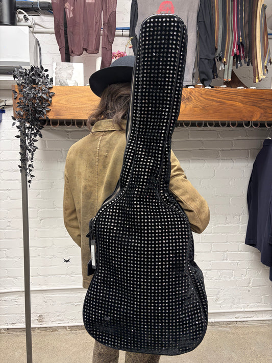 AW2016 Saint Laurent Crystal Embellished Black Velvet Guitar Case Bag