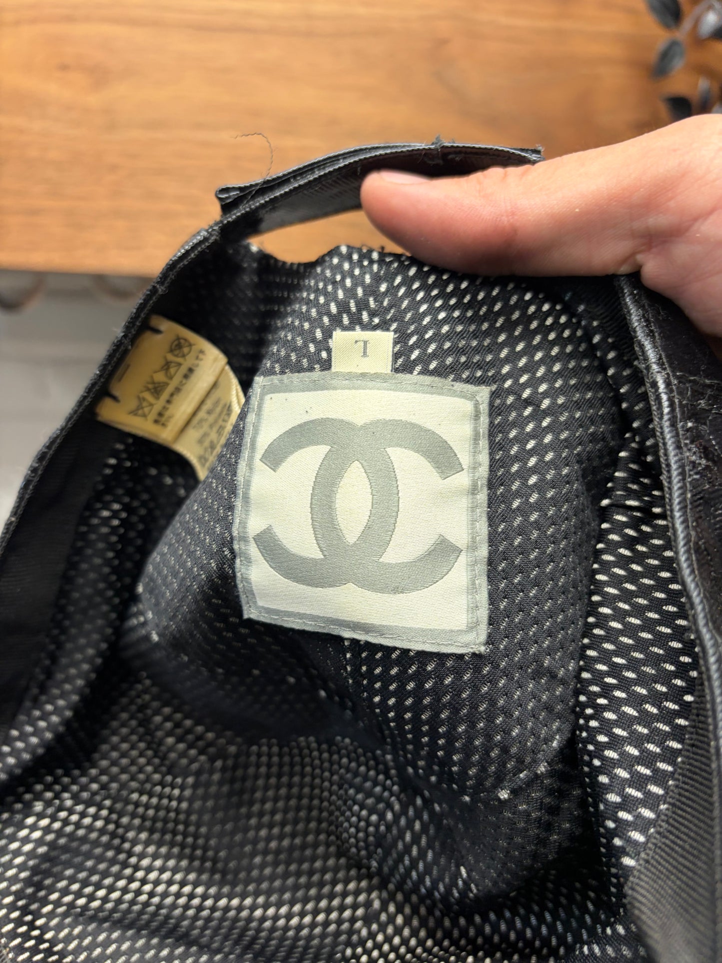 Chanel Identification Waxed Black Enamel Coated CC Logo Baseball Cap