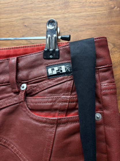 Rick Owens Dark Cherry ‘Trucker Cut-Off’ Waxed Pentagram Denim Shorts