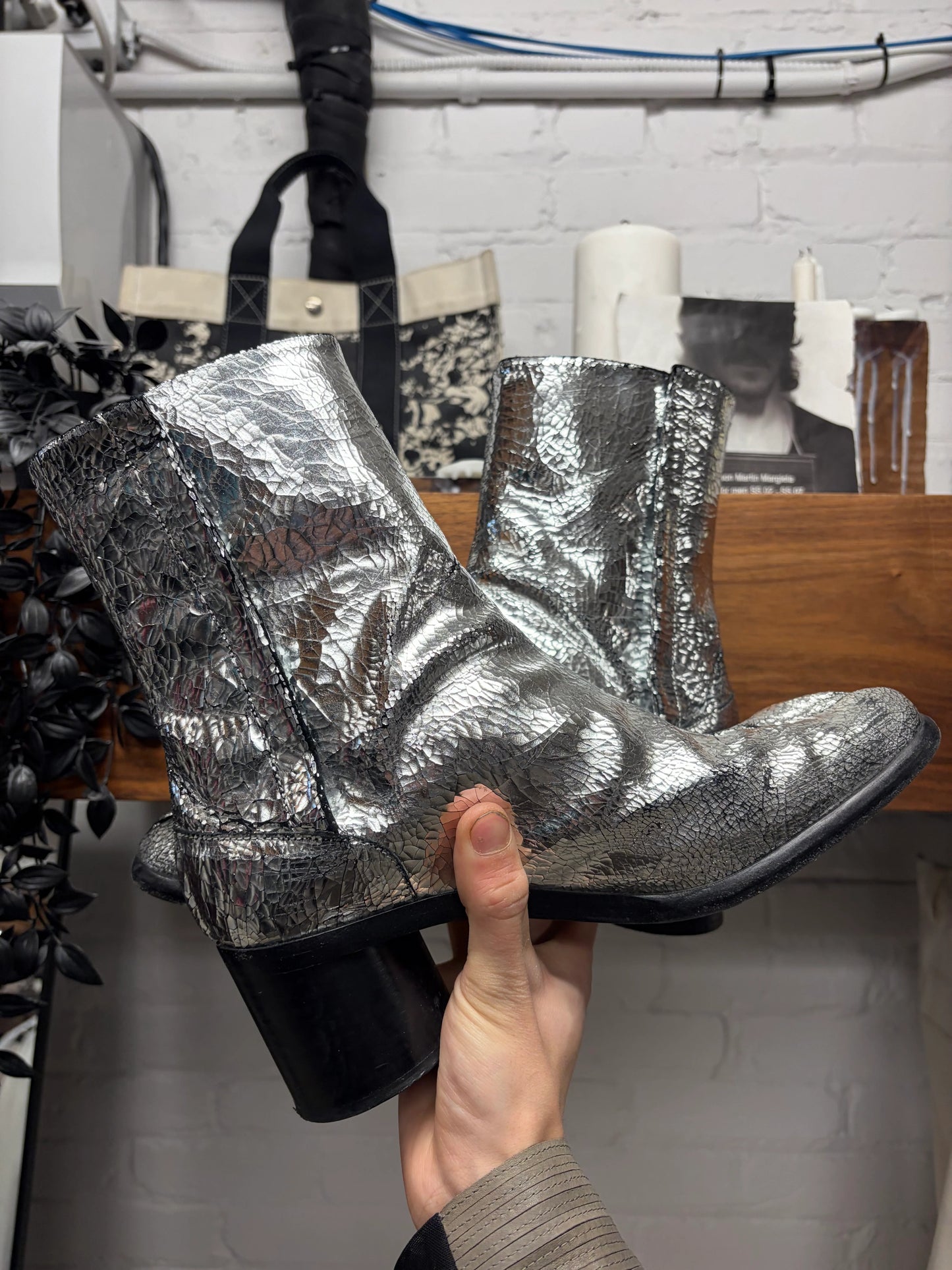 Maison Margiela ‘Tabi’ Split Toe ‘Broken Mirror’ Metallic Leather Boots