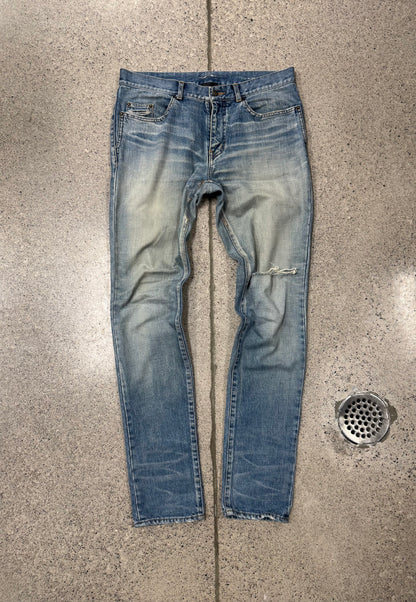 Saint Laurent ‘D02’ Distressed Blue Skinny Jeans
