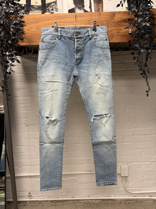 Balmain Distressed Knee Blue Skinny Jeans