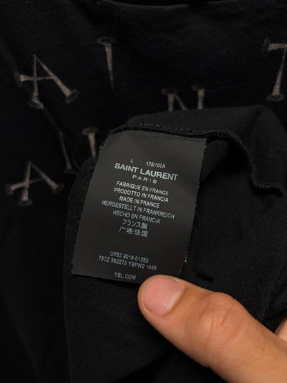 2018 Saint Laurent ‘Nails Logo’ Black Graphic T-Shirt