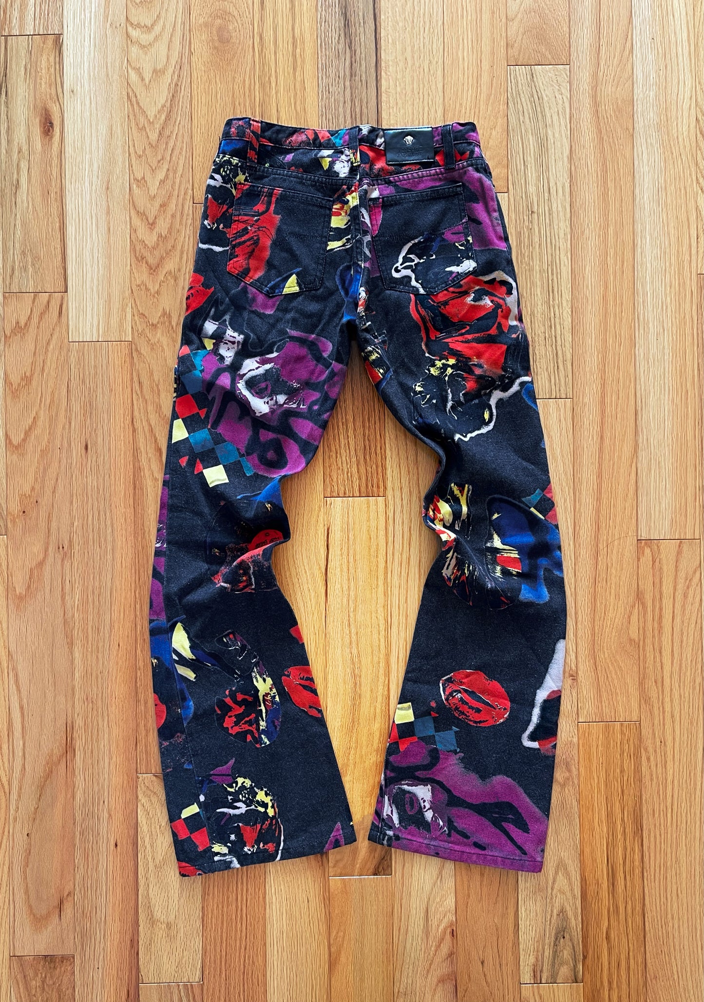 Vintage 1990s Versace Jeans Couture Floral Faces Denim