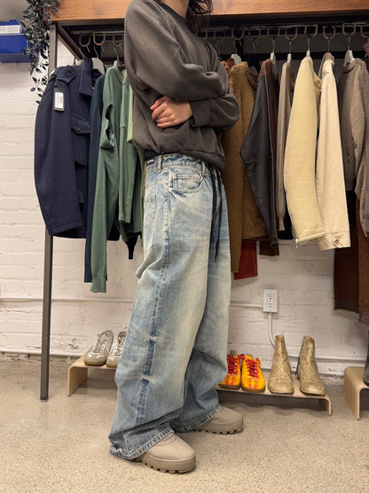 2023 Balenciaga ‘Drawstring’ Light Wash Blue Wide Leg Denim