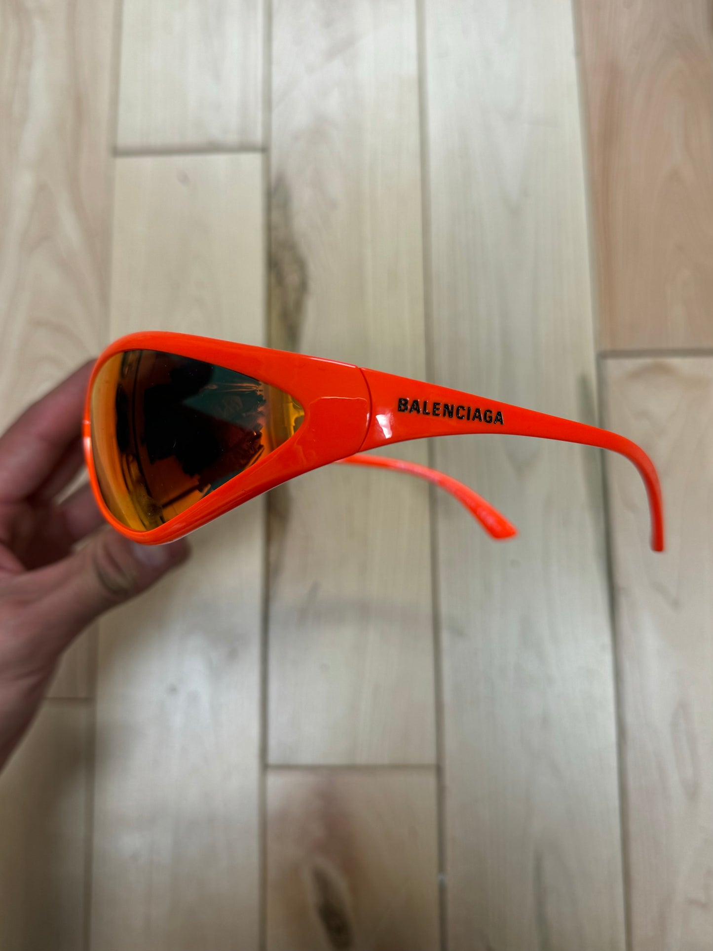 Balenciaga Xpander Orange Tinted Wraparound Sunglasses