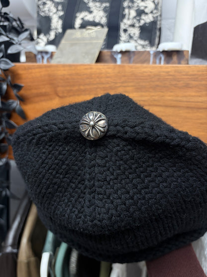 Chrome Hearts Cashmere Black Leather Cross Patch Beanie