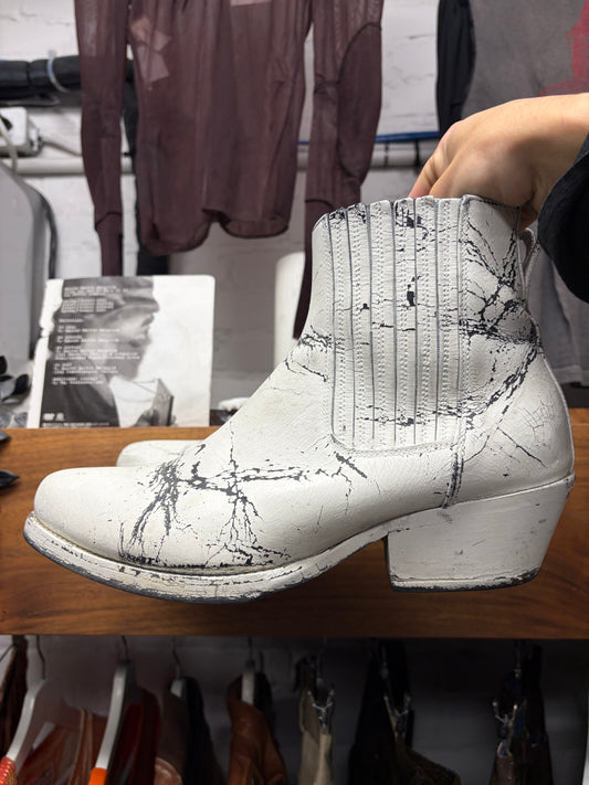 Our Legacy ‘Cuban’ White/Black Paint Crackled Leather Pointed Toe Chelsea Boots