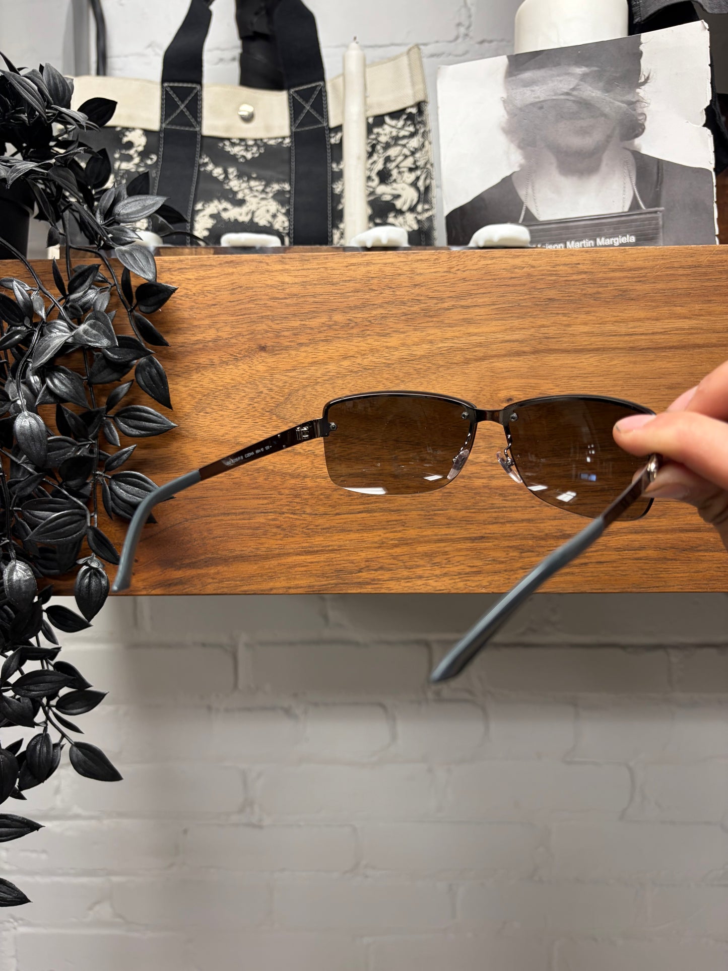 Gucci Brown Tinted/Silver Frame Rimless Sunglasses