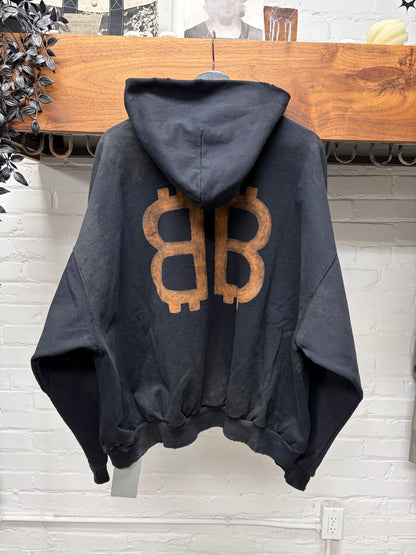 AW2023 Balenciaga ‘Crypto’ Mudshow Logo Distressed Black Pullover Hoodie