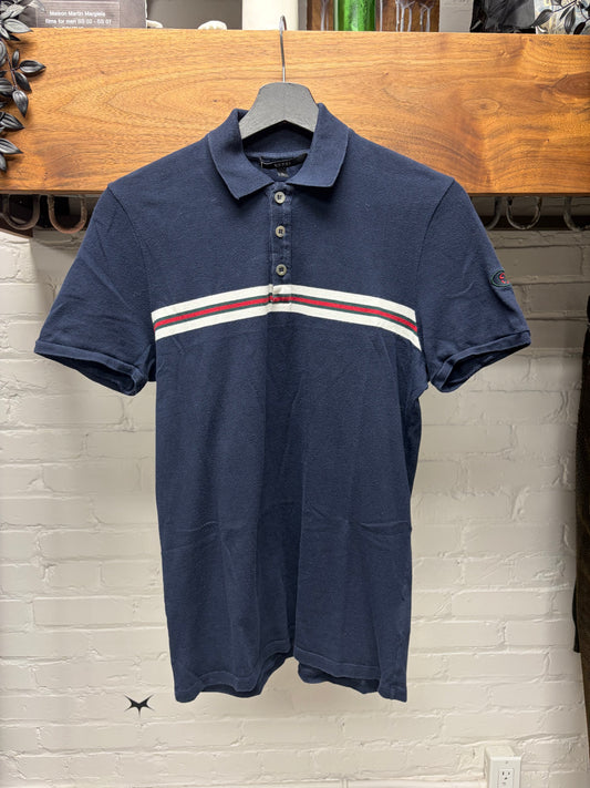 Gucci Navy Cotton ‘Stripe Logo’ Short Sleeve Polo
