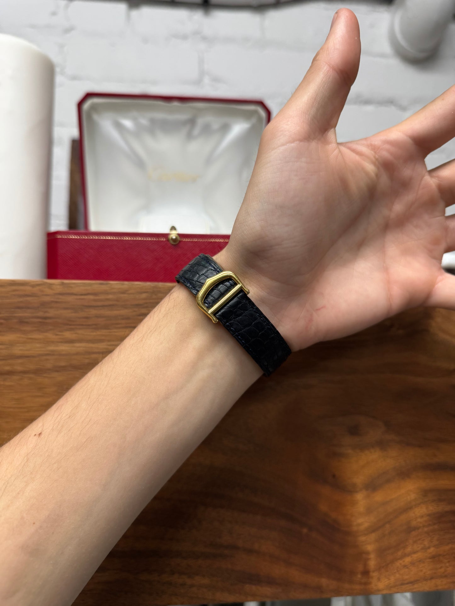 Vintage Cartier ‘Tank’ Vermeil 1613 With Genuine Crocodile Leather Band