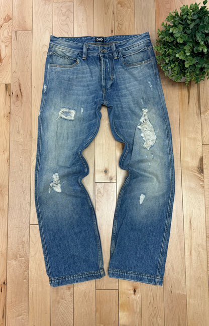 Dolce & Gabbana Distressed Blue Bootcut Denim