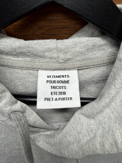 SS2018 Vetements ‘Minimal Logo’ Embroidered Grey Pullover Hoodie