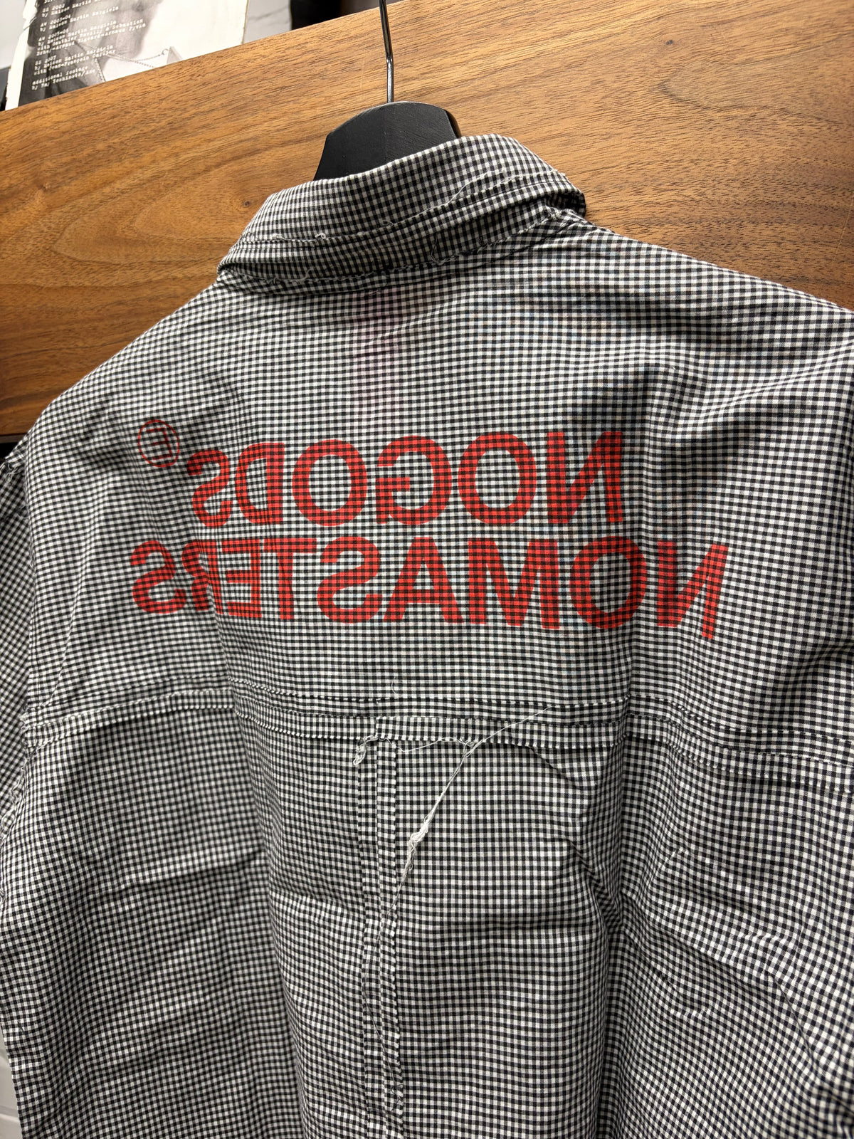 Undercover ‘No Gods No Masters’ Grey Pinstripe Short Sleeve Button Up Shirt