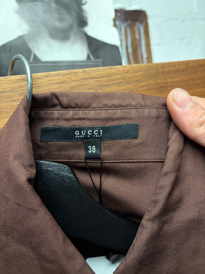 Vintage Gucci Ruffled Detail Brown Button Up Top