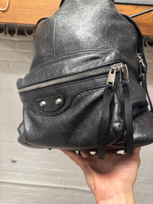 Balenciaga ‘Arena’ Black Calfskin Leather Studded Backpack