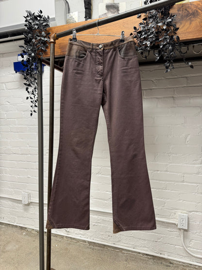 AW2001 Chanel ‘Leather Insert’ Low Rise Brown Flared Denim