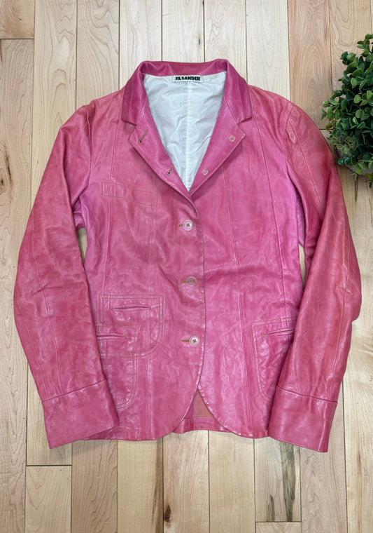 Jil Sander Pink Calfskin Leather Silk Lined Jacket