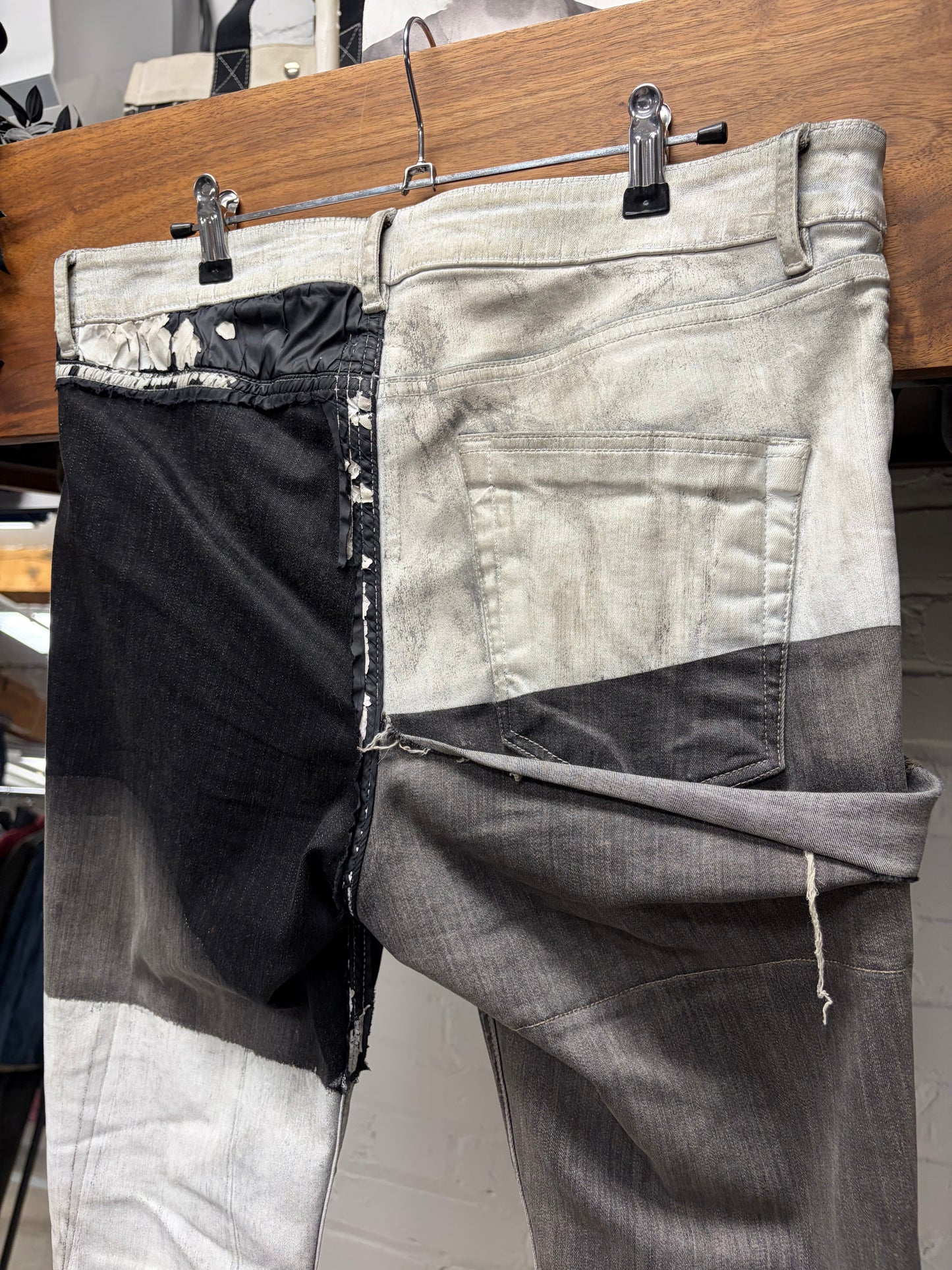 SS2020 Rick Owens ‘Tecuatl’ Waxed White Reconstructed Hybrid Denim