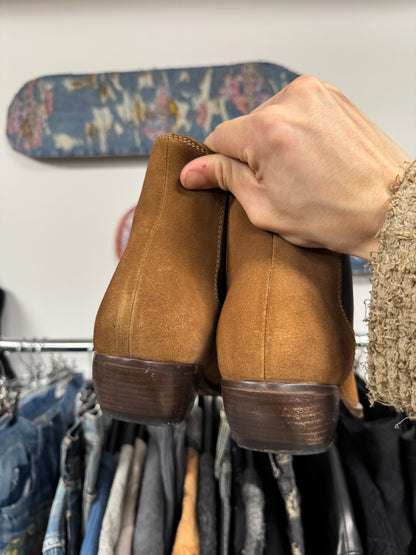 Saint Laurent ‘Lukas’ Brown Suede Cuban Heel Boots