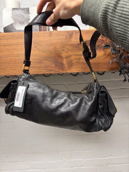 2000s Jil Sander Brown Lambskin Leather Mini Cargo Shoulder Bag