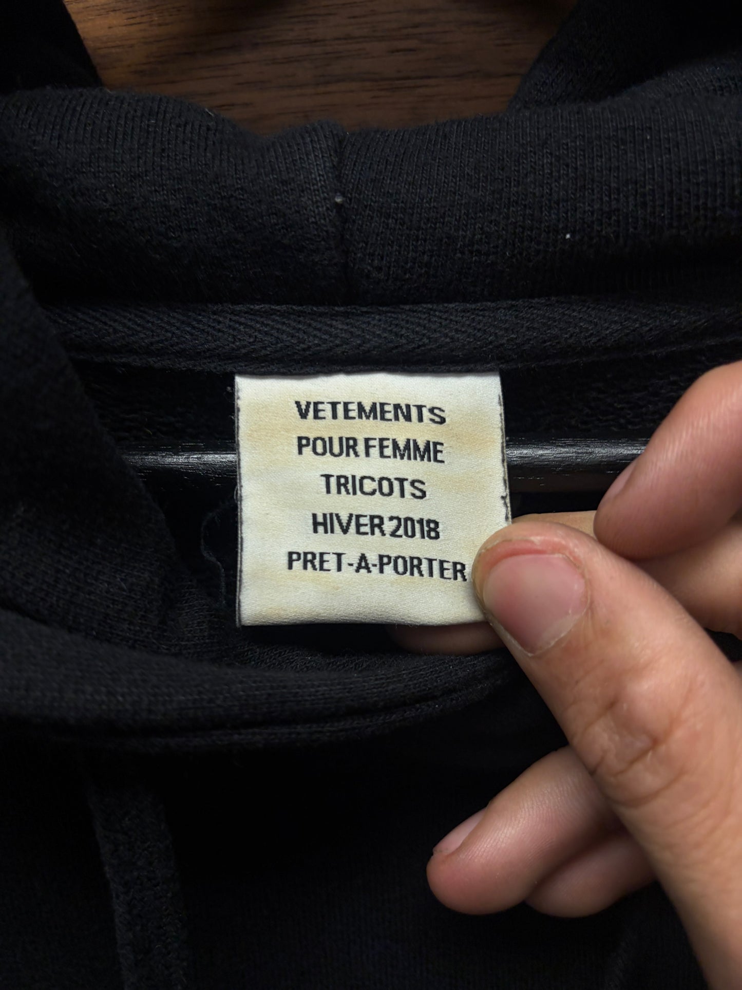 AW2018 Vetements ‘Tricolor’ Embroidered Logo Layered Black Hoodie