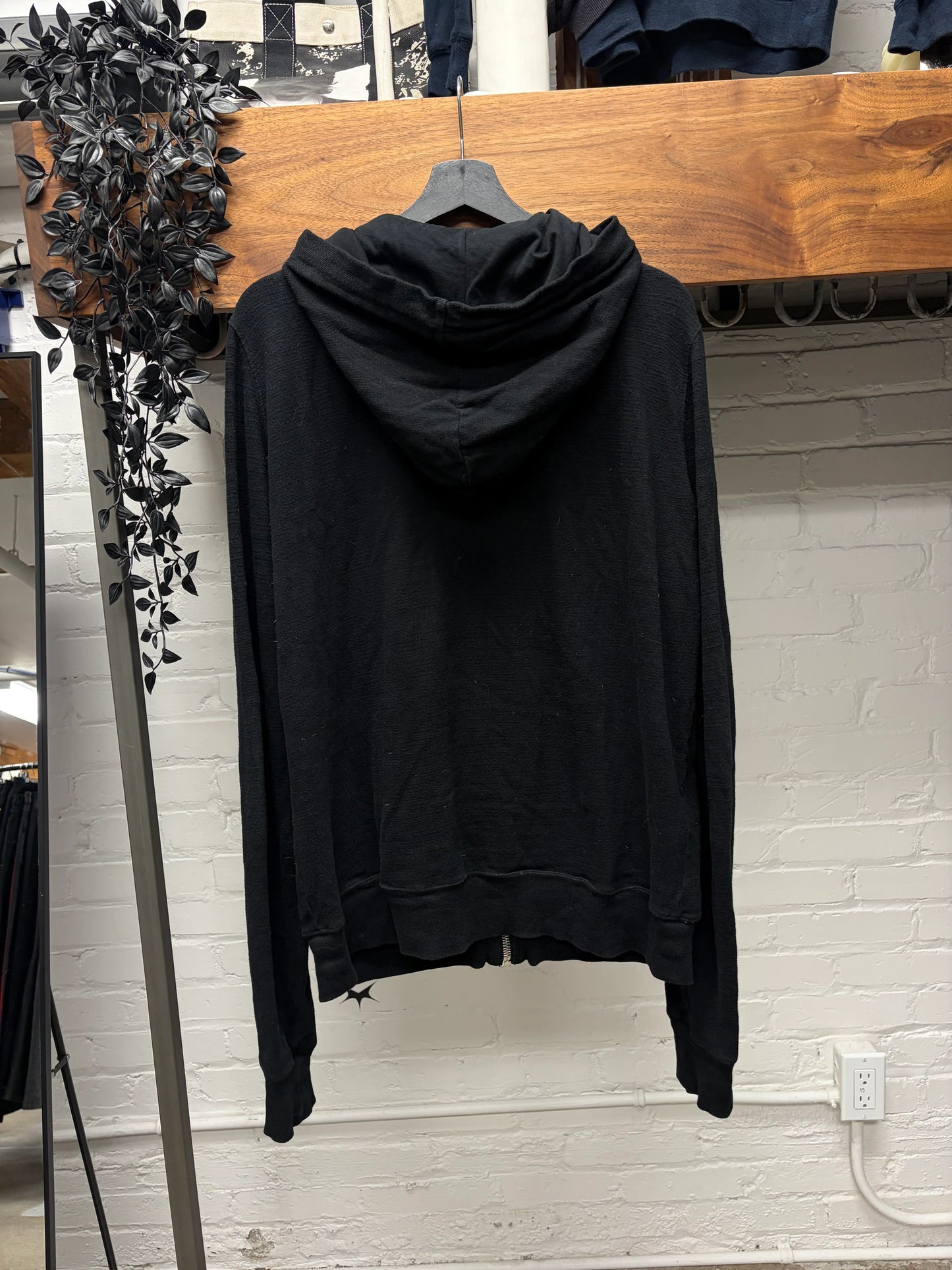 Rick Owens ‘Jason’ Natural Cotton Black Zip-Up Hoodie