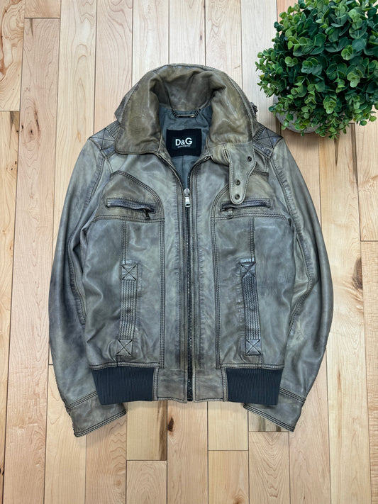 2000s Dolce & Gabbana ‘Washed Grey’ Military Leather Jacket