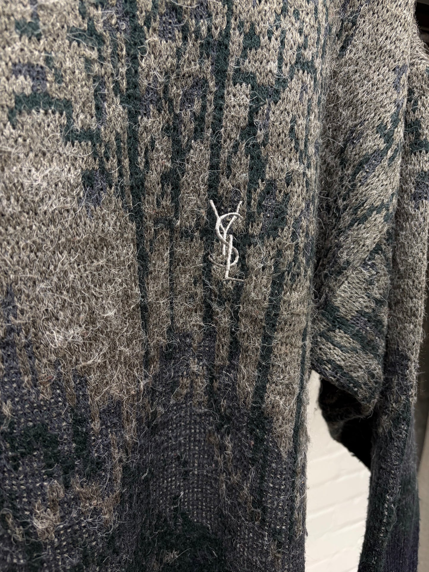 Vintage 80s Yves Saint Laurent ‘Treeline’ YSL Embroidered Logo Wool Sweater