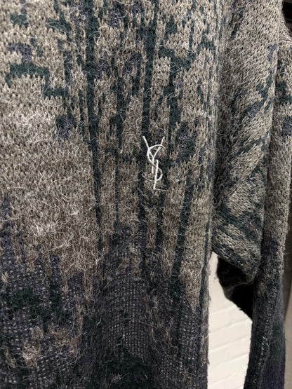 Vintage 80s Yves Saint Laurent ‘Treeline’ YSL Embroidered Logo Wool Sweater