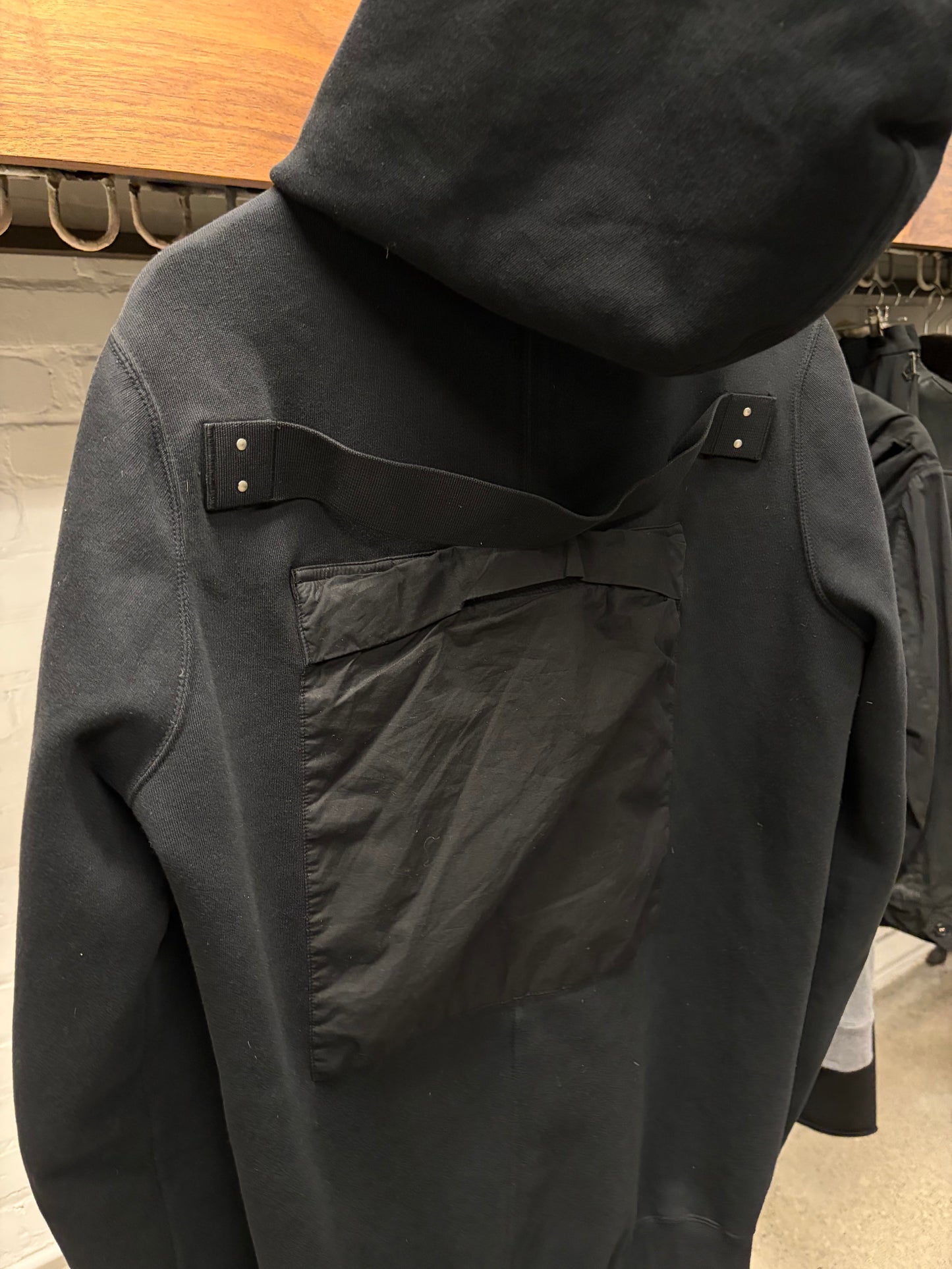Rick Owens ‘Gimp’ Black Patched Cargo Back Full-Zip Hoodie
