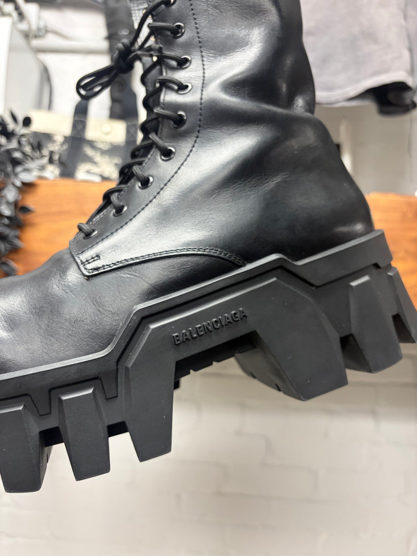 Balenciaga ‘Bulldozer’ Black Patent Leather Platform Sole Combat Boots