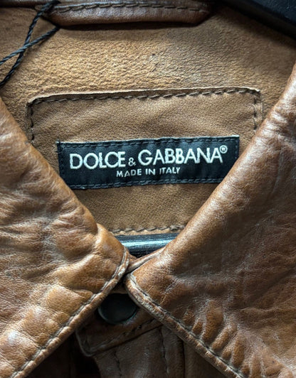2000s Dolce & Gabbana Lambskin Leather ‘Western’ Button Snap Shirt