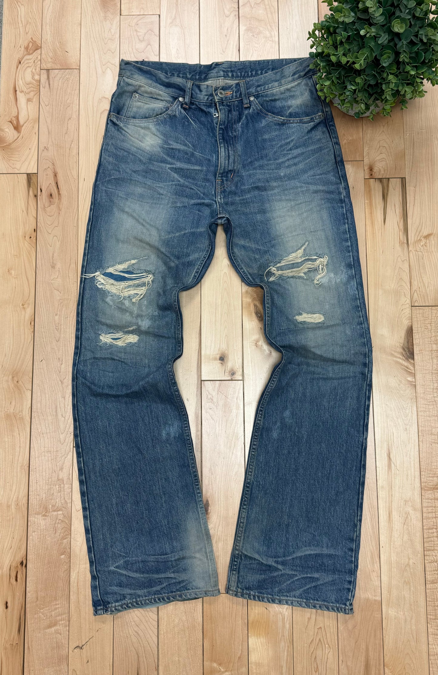 Isamu Katayama BlackLash ‘Leather Repaired’ Heelbite Flared Denim