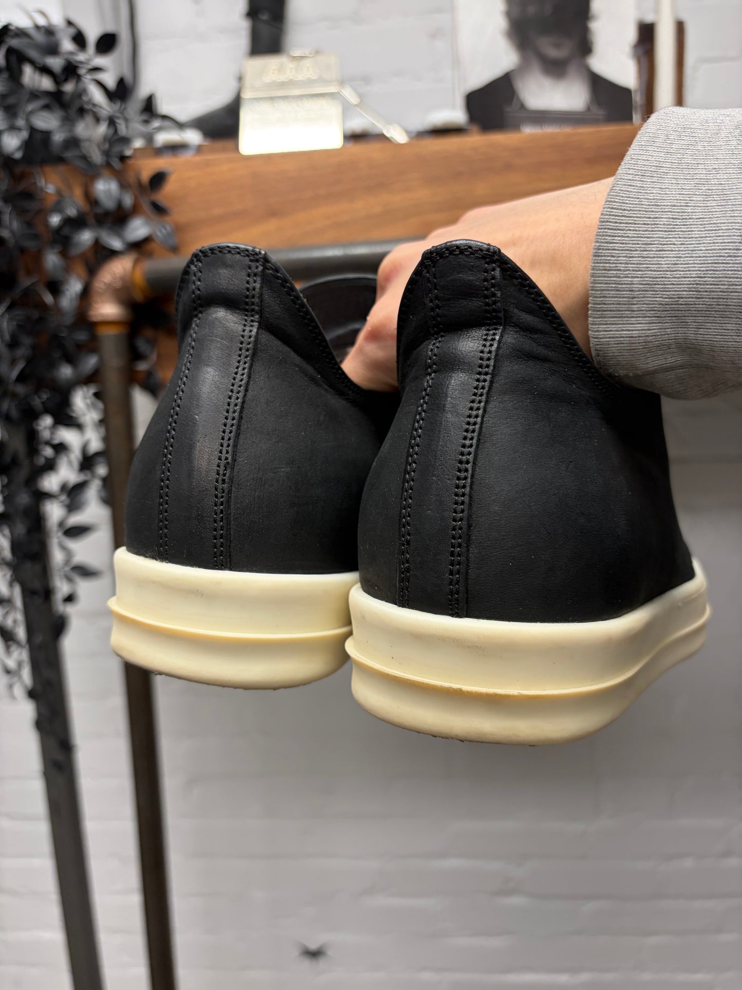 Rick Owens Black/Milk Leather ‘Ramones’ Low Top Sneakers