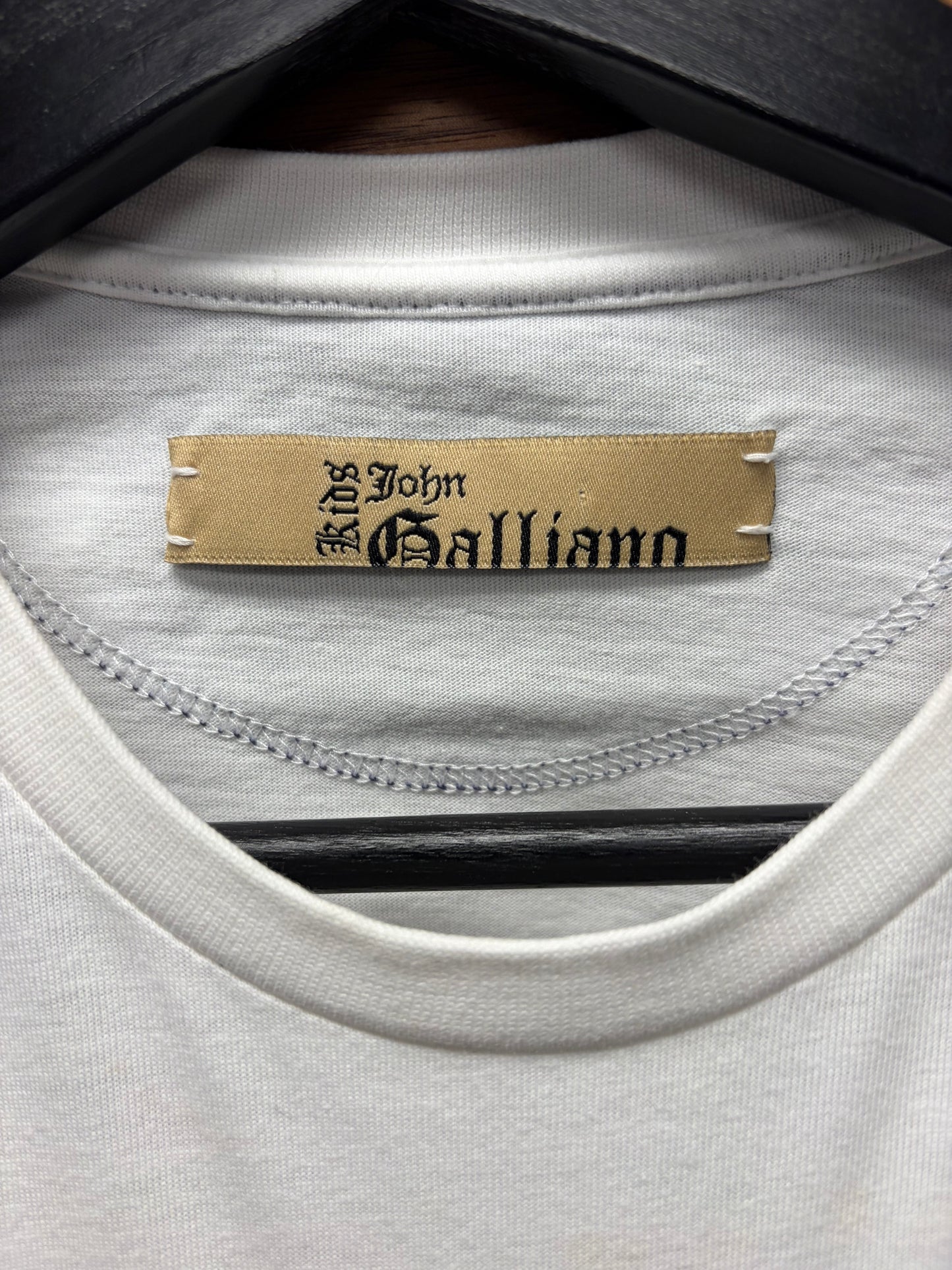 John Galliano ‘Newspaper Print’ Cropped White Short Sleeve Shirt