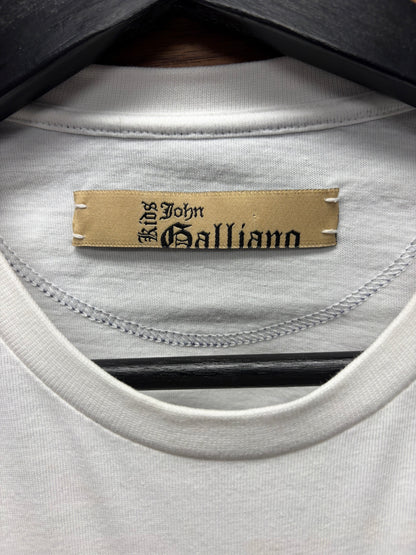 John Galliano ‘Newspaper Print’ Cropped White Short Sleeve Shirt